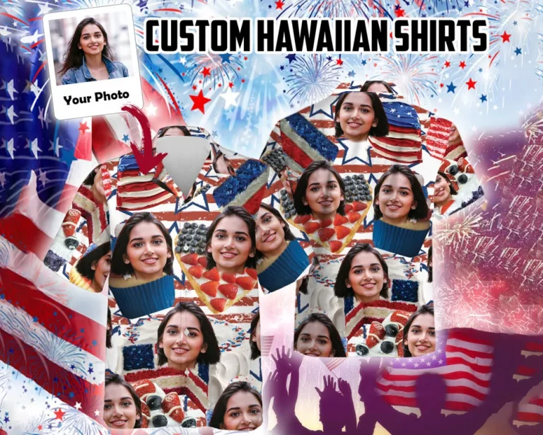 Custom 4th Of July Hawaiian Shirt Men, Personalized American Flag Shirt With Face, Independence Day, American Flag 4th Of July Hawaiian Shirt