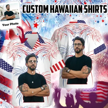 Custom Your Photo Aloha Beach Shirt, Personalized 4th Of July Hawaiian Shirt With Face, Custom Face Family Summer Shirt