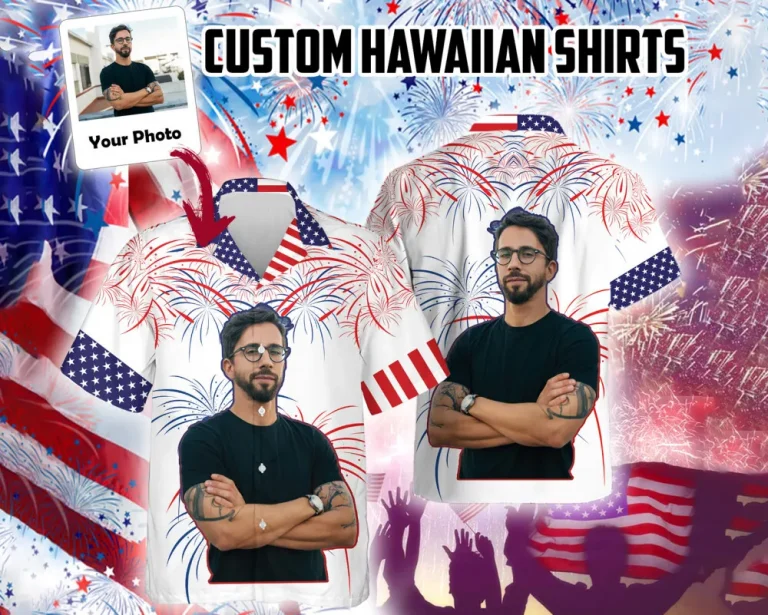 Custom Your Photo Aloha Beach Shirt, Personalized 4th Of July Hawaiian Shirt With Face, Custom Face Family Summer Shirt