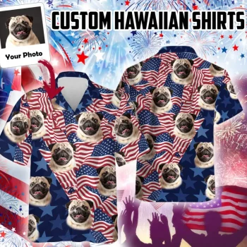 Custom Photo 4th Of July Hawaiian Shirt, Aloha Shirt For Independence Day, 4th Of July Custom Face Beach Shirt