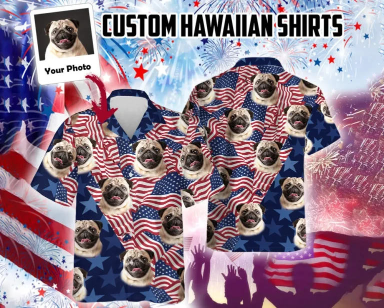 Custom Photo 4th Of July Hawaiian Shirt, Aloha Shirt For Independence Day, 4th Of July Custom Face Beach Shirt