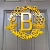 Monogram Honey Comb Honey Bee Floral Wreath, Cut Metal Sign, Metal Wall Art, Metal House Sign