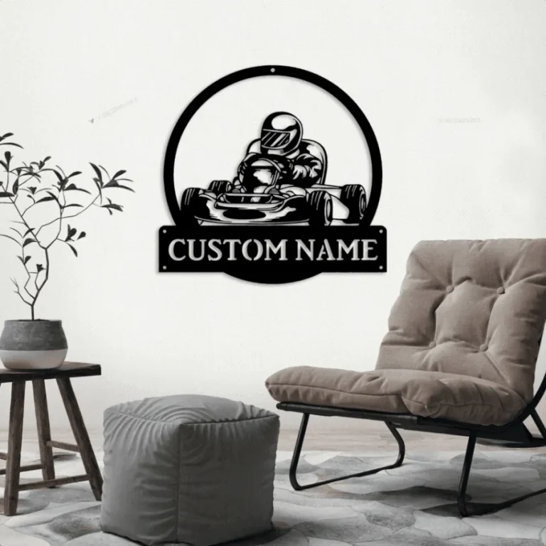 Custom Kart Racing Metal Wall Art With Led Lights, Personalized Go Kart Racing Metal Signs, Go Kart Name Metal Wall Decor