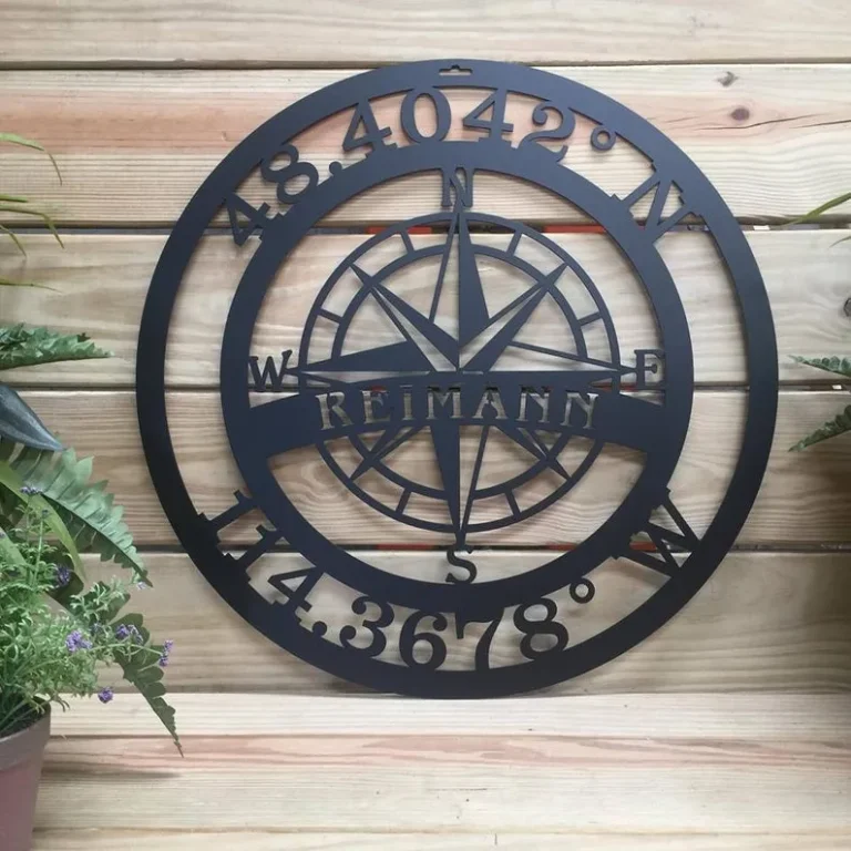 Gps Coordinates Personalized Sign, Last Name Sign, Established Sign, Lake House Decor, Last Name Wall Decor, Nautical Compass