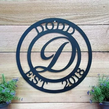 Script Family Monogram Metal Sign, Cut Metal Sign, Metal Wall Art, Metal House Sign