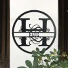 Personalized Split Circle Monogram Sign, Family Name Sign, Housewarming Gift, Door Hanger, Wedding Gift, Split Monogram Sign