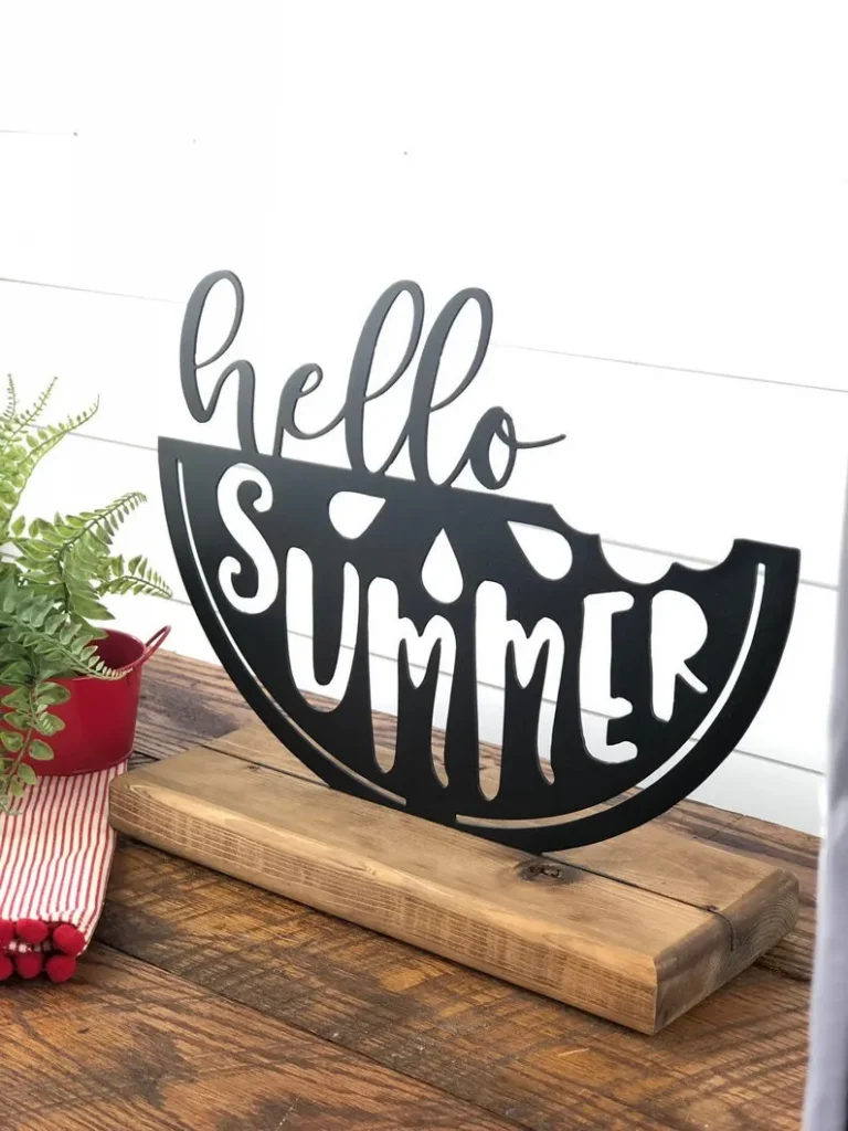 Hello Summer Watermelon Decor, Summer Metal Sign, Farmhouse, Shelf Decor, Metal Sign, Housewarming Gift, Rustic, Metal And Wood, Farm Sign