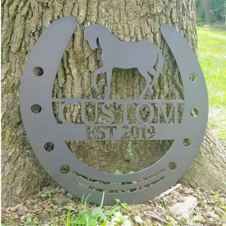 il_794xN.1917722929_qfkc.webp Metal Horseshoe Last Name Door Sign, Monogram Door Hanger, Door Decor, Monogram Wall Art, Metal Family Name Sign, Last Name Sign