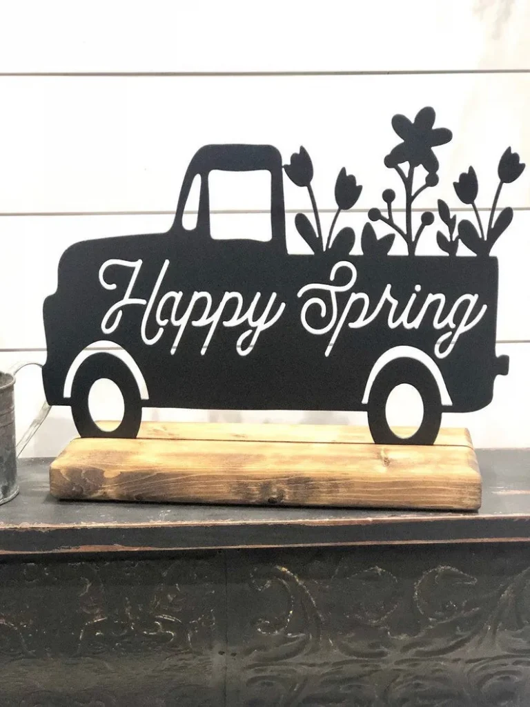 Happy Spring Metal Decor, Spring Metal Sign, Farmhouse, Shelf Decor, Metal Sign, Housewarming Gift, Rustic, Metal And Wood, Farm Sign