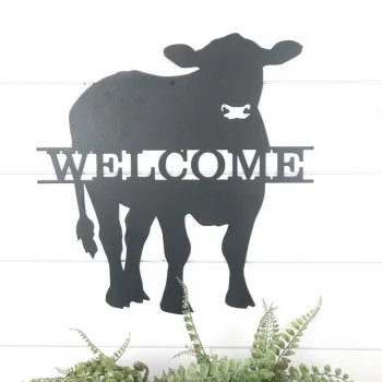 Cow Welcome Metal Decor, Metal Sign, Farmhouse, Wedding Gift, Farm Sign, Housewarming Gift, Rustic, Western Home Decor, Metal Art, Ranch