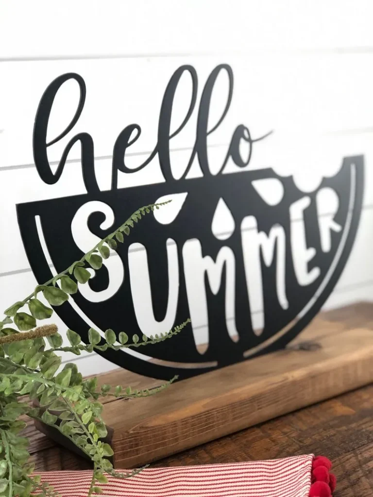 Hello Summer Watermelon Decor, Summer Metal Sign, Farmhouse, Shelf Decor, Metal Sign, Housewarming Gift, Rustic, Metal And Wood, Farm Sign