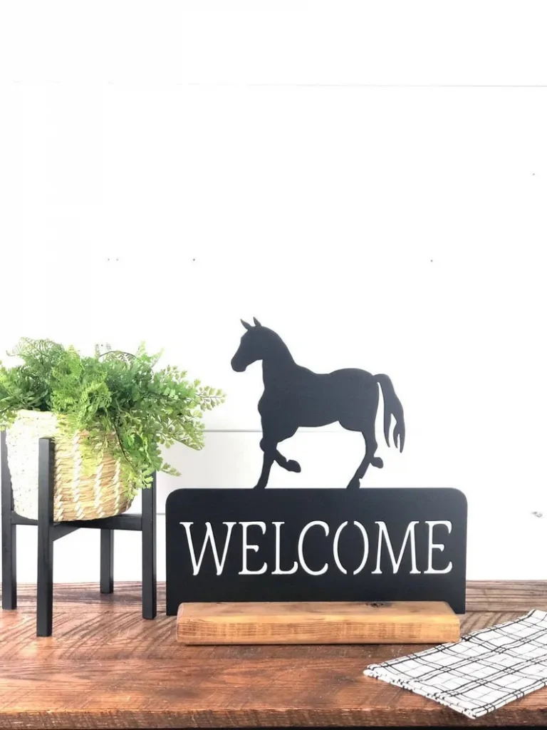 Horse Welcome Sign, Farmhouse Welcome Sign, Ranch Sign, Horse Decor, Metal Art, Sign With Base, Horse Sign, Rustic Metal Sign, Farm Sign