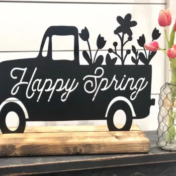 Happy Spring Metal Decor, Spring Metal Sign, Farmhouse, Shelf Decor, Metal Sign, Housewarming Gift, Rustic, Metal And Wood, Farm Sign