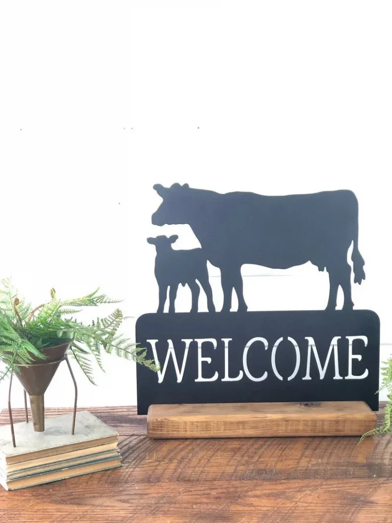 Cow Calf Pair Welcome Sign, Farmhouse Welcome Sign, Ranch Sign, Cow Decor, Metal Art, Sign With Base, Cow Sign, Rustic Metal Sign, Farm Sign