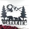 Bear Welcome Metal Sign, Rustic Bear Cabin Metal Art, Mountain Bear Scene, Metal Sign, Mountain Home Sign, Forest Scene