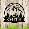 Deer Tree And Mountains Monogram, Established Last Name Family Sign, Metal Hunting Cabin Sign, Personalized Deer Sign, Metal Wall Art