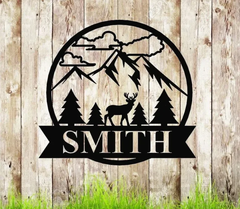 Deer Tree And Mountains Monogram, Established Last Name Family Sign, Metal Hunting Cabin Sign, Personalized Deer Sign, Metal Wall Art