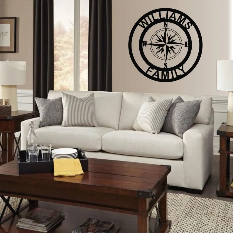 il_794xN.2353981003_bmaq.webp Metal Wall Art, Custom Personalized Compass Monogram With Personalized Name, Metal Monogram, Metal Sign, Nautical Wall Decor