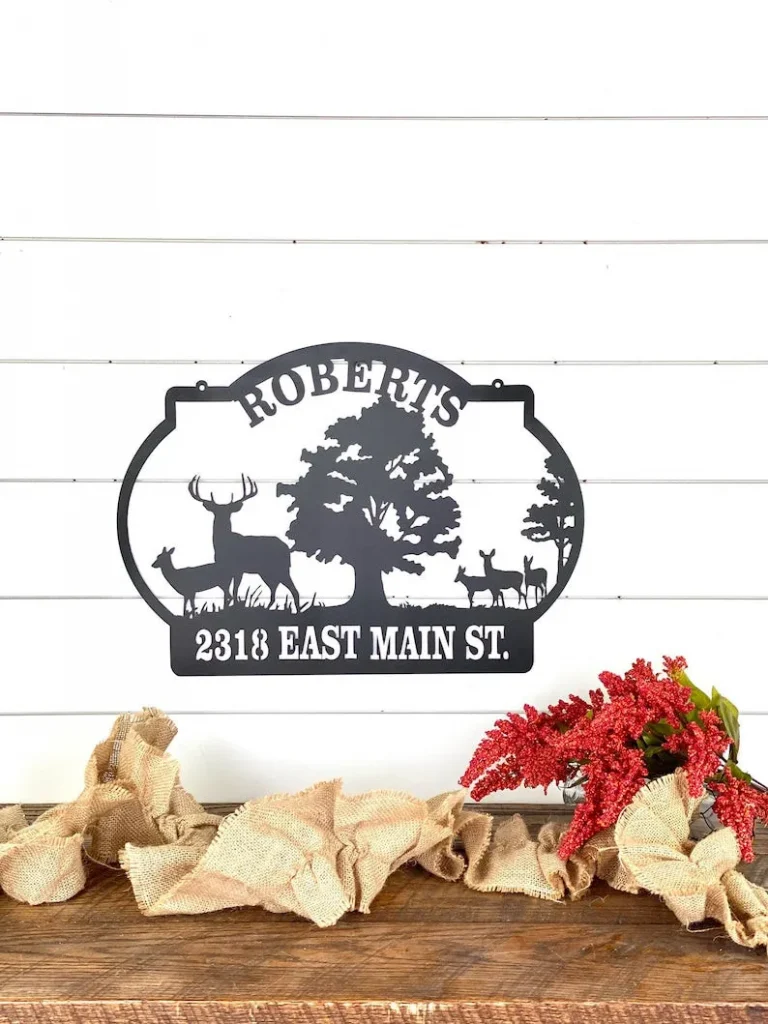 Deer Ranch Family Name Sign, Outdoor Deer Scene Metal Art, Personalized ...