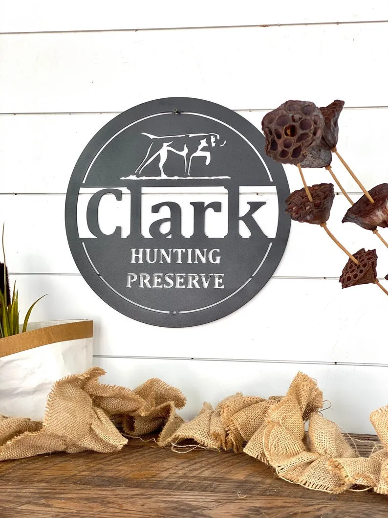 il_794xN.2474433889_akrs.webp Hunting Preserve Personalized Sign, Hunting Dog, Bird Dog Metal Sign, Entryway Metal Sign, Bird Dog Art