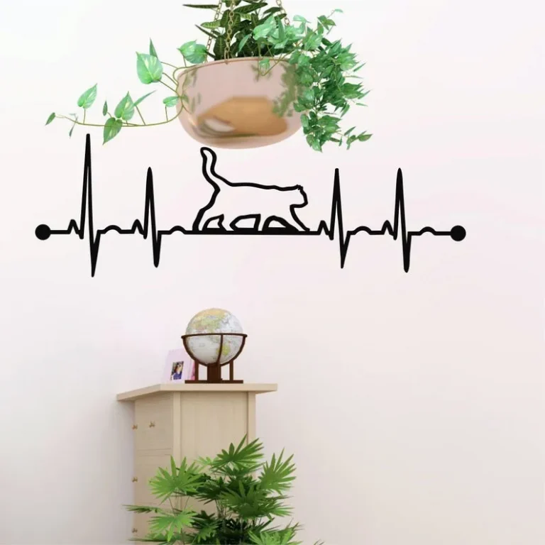 Metal Wall Decor, Ekg Cat Wall Art, Cat DÃ©cor, Living Room Decoration, Wall Hangings, Cat Lover Gift, Ekg Rhythm Geometric Cat Art