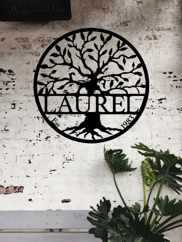 Personalized Family Tree Metal Sign, Housewarming Gift, Door Hanger, Wedding Gift, Metal Monogram Sign