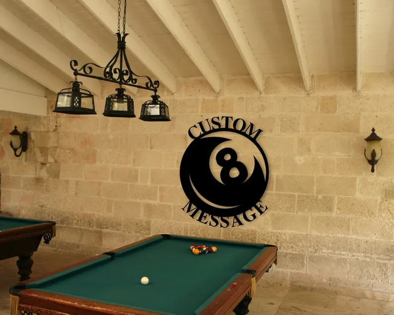 il_794xN.2767103851_o3x3.webp 8 Ball Name Sign, Billiards Name , Custom Quote , Metal Welcome , Family Gift, Bar Décor, Pool Table Gift