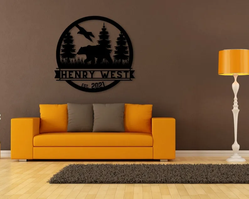 il_794xN.2817205056_eht3.webp Custom Bear Sign, Metal Grizzly Bear Sign, Dad Gift, Name Monogram, Home Décor, Grandpa, Fathers