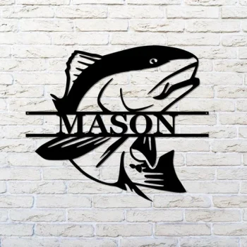 Fish Monogram Sign, Custom Fish Sign, Redfish Sign, Redfish Monogram, Personalized Fish Sign, Man Cave Art, Camp Decor, Fishing Dad Gift