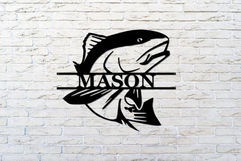 Fish Monogram Sign, Custom Fish Sign, Redfish Sign, Redfish Monogram, Personalized Fish Sign, Man Cave Art, Camp Decor, Fishing Dad Gift