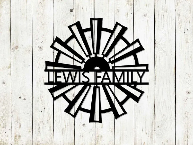 il_794xN.2826674566_6eq6.webp Windmill Custom Monogram Steel Sign, Custom Sign, Monogram Sign, Wedding Gift, Cabin Sign, Mountain Sign, Fathers Day, Farmhouse, Farm Sign