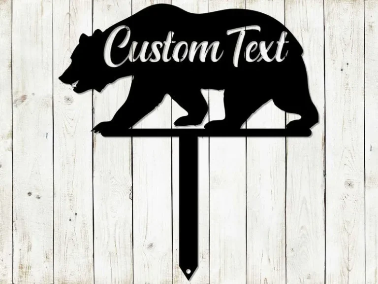 Bear Stake Metal Sign, Metal Sign, Custom Sign, Bear Sign, Cabin Sign, Mountain Sign, Nature Sign, Name Sign, Address Sign