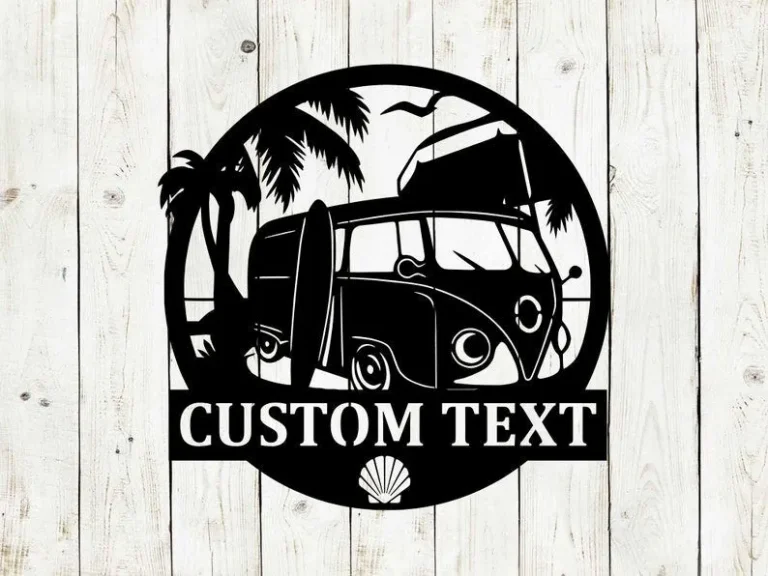 Beach With Surf Bus Custom Monogram, Custom Sign, Monogram Sign, Surf Sign, Beach Bum, Beach House Sign, Beach Sign, Summer