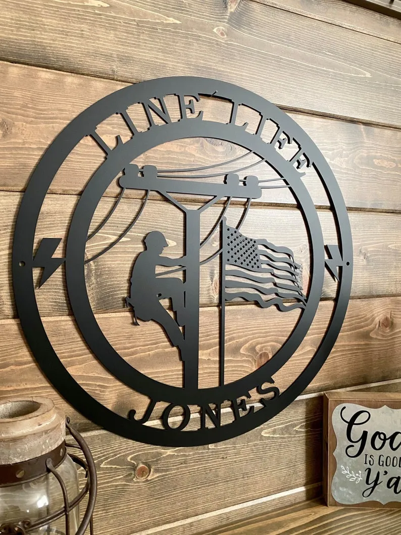il_794xN.2853284271_dwz4.webp Customize Lineman Metal Sign, Lineman Gift Custom Metal Wall Sign, Line Life Metal Home Decor