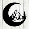 Moon With Mountains Metal Sign, Summer Outdoor Yard Decor, Mountain Sign, Moon Sign, Cabin, Lodge, Cabin Decor, Outdoors, Mountains