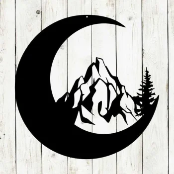 Moon With Mountains Metal Sign, Summer Outdoor Yard Decor, Mountain Sign, Moon Sign, Cabin, Lodge, Cabin Decor, Outdoors, Mountains