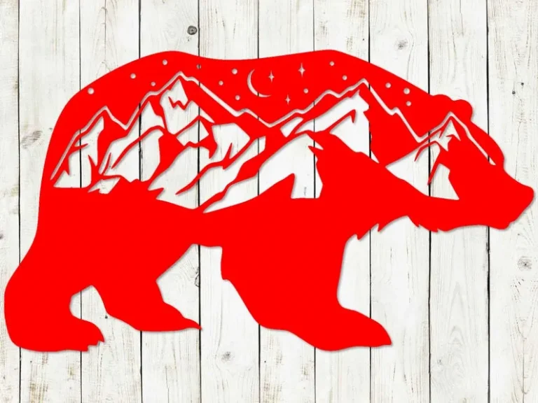 Bear With Mountain Scene Metal Sign, Wall Art, Mountain Sign, Cabin Sign, Bear Sign, Cabin Decor, Mountain Decor, Nature Sign