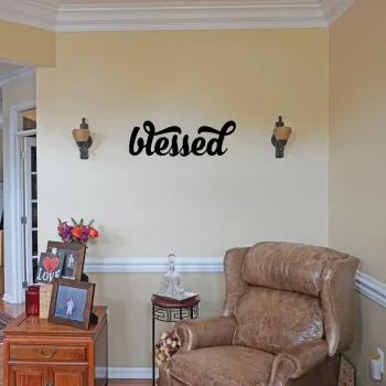 Blessed Script Metal Word Sign, Christian Wall Art, Cursive Religious Decor, Housewarming Gift, Metal Wall Art, Steel Word Art