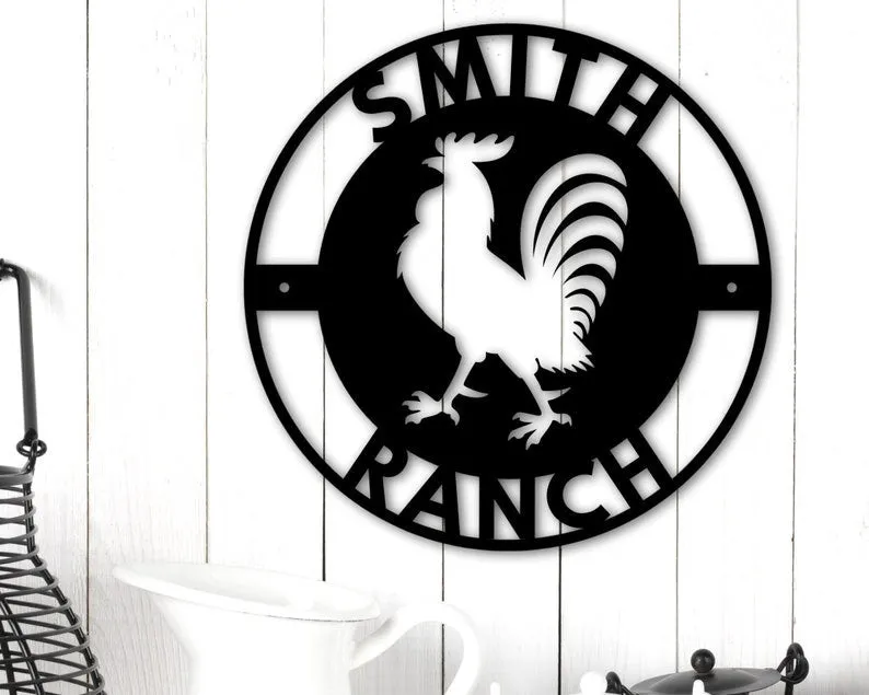 il_794xN.3126350980_5y24.webp Metal Farm Sign, Personalized Farm Metal Sign, Rooster Metal Sign, Chicken Coop Sign, Farmhouse Decor, Family Name Last Name Metal Signs