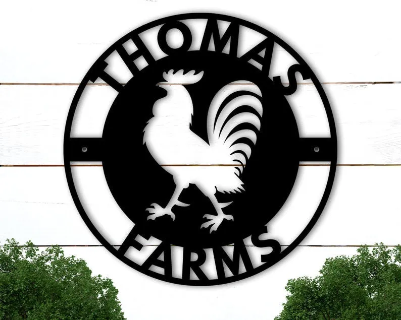 il_794xN.3126363484_c40v.webp Metal Farm Sign, Personalized Farm Metal Sign, Rooster Metal Sign, Chicken Coop Sign, Farmhouse Decor, Family Name Last Name Metal Signs