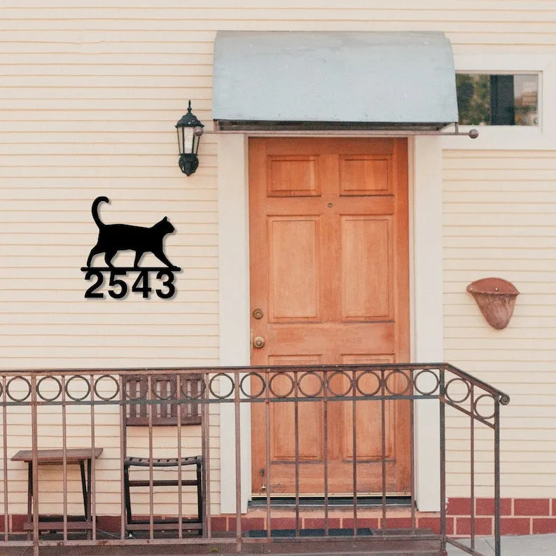 il_794xN.3186208707_ewu9_8d932737-83d6-4c8f-ada1-f791daaec124.webp Custom Cat House Number Sign, Personalized Metal Decorative Address Number Marker, Customized House Numbers Sign