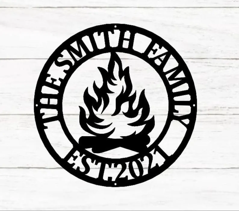 il_794xN.3214339319_88ee.webp Personalized Campfire Family Name Sign, Metal Wall Decor, Monogram Name Camping Sign, Home Decor, Personalized Outdoor Decor