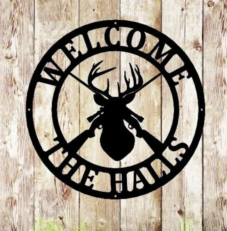 il_794xN.3218769958_f2wd.webp Deer Sign, Deer Antler Decor, Deer Hunter Gift, Deer Camp Sign, Christmas Gift For Him, Deer Name Metal Sign, Fathers Day Gift