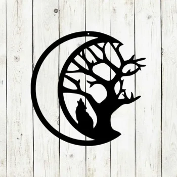 Wolf And Moon Metal Sign, Wolf, Moon, Metal Wolf Sign, Halloween Metal Sign, Scary, Halloween, Howling Wolf, Coyote Sign, Halloween Decor