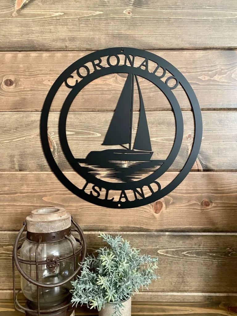 Personalized Sail Boat Island Metal Sign, Sailing Custom Metal Sign, Nautical Boating Sign, Welcome Beach Sign, Lake House Sign