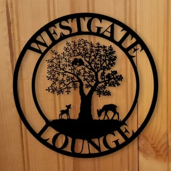 Custom Deer And Owl Tree Sign, Metal Deer Sign, Dad Gift, Name Monogram, Home Décor, Grandpa Gift, Personalize