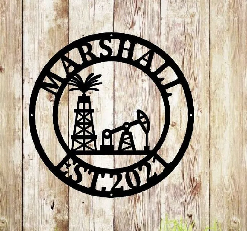 il_794xN.3266082249_nf5h_02b64879-3459-4b63-9072-0b0684388ecc.webp Personalized Metal Name Sign, Custom Oil Field Sign, Oil Rig Welcome Sign, Rustic Metal Wall Art, Split Monogram Metal Sign, Driller Gift