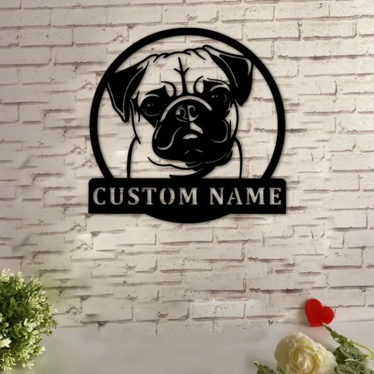 Pug Metal Welcome Sign, Personalized Pug Dog Monogram Metal Sign, Custom Pug Dog Metal Wall Art, Dog Lovers Gift, Dog House Decor