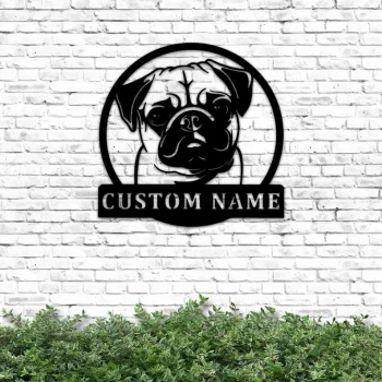 Pug Metal Welcome Sign, Personalized Pug Dog Monogram Metal Sign, Custom Pug Dog Metal Wall Art, Dog Lovers Gift, Dog House Decor