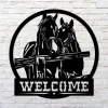Horse Welcome Sign, Metal Horse Decor, Farm Welcome Sign, Horse With Fence Wall Art, Farmhouse Decor